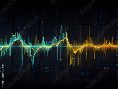 Data visualization, data network, glow sound waves effect or abstract technology background ai generative