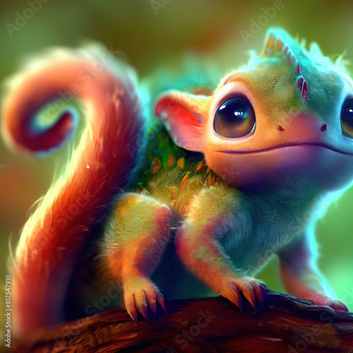 3D furry forest animal with beautiful colors and white background. with Generative AI technology	