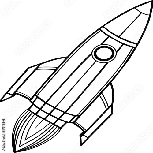 Space rocket in the sky with stars and clouds Vector illustration. Rocket coloring pages.