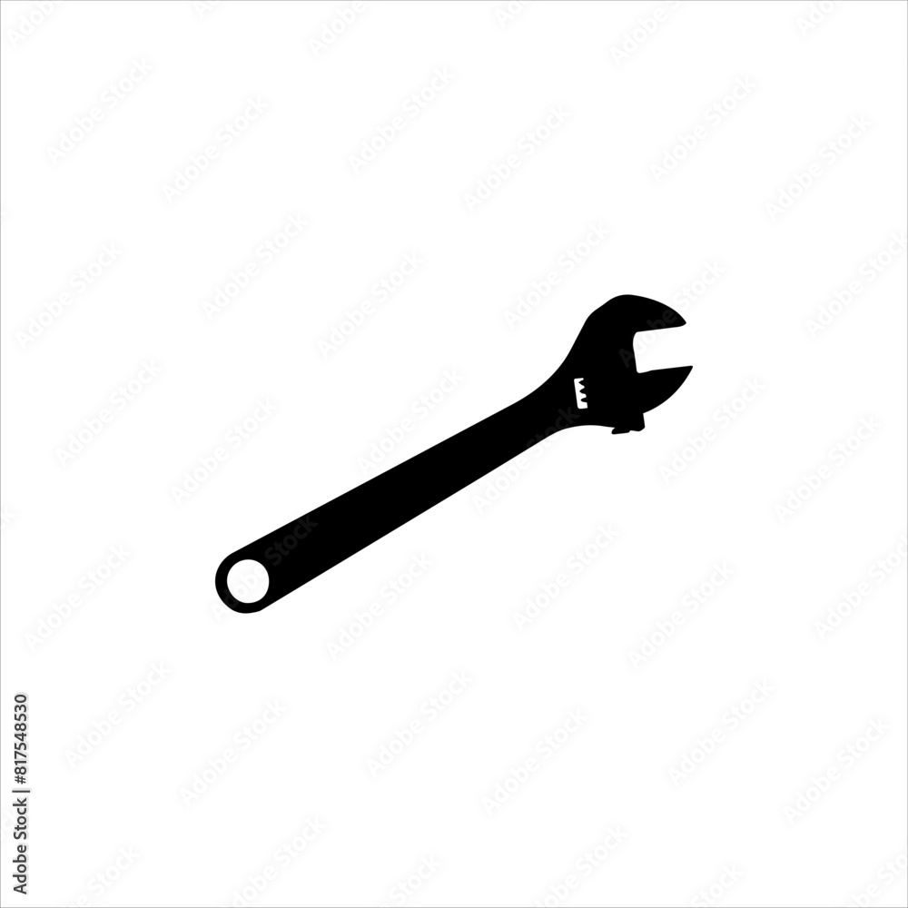 Adjustable wrench silhouette isolated on white background. Wrench icon vector illustration. Adjustable wrench silhouette isolated on white background. Wrench icon vector illustration.