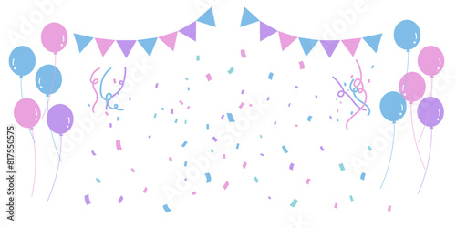カラフルな風船とガーランドと紙吹雪のフレーム　ベクター背景素材　パーティー