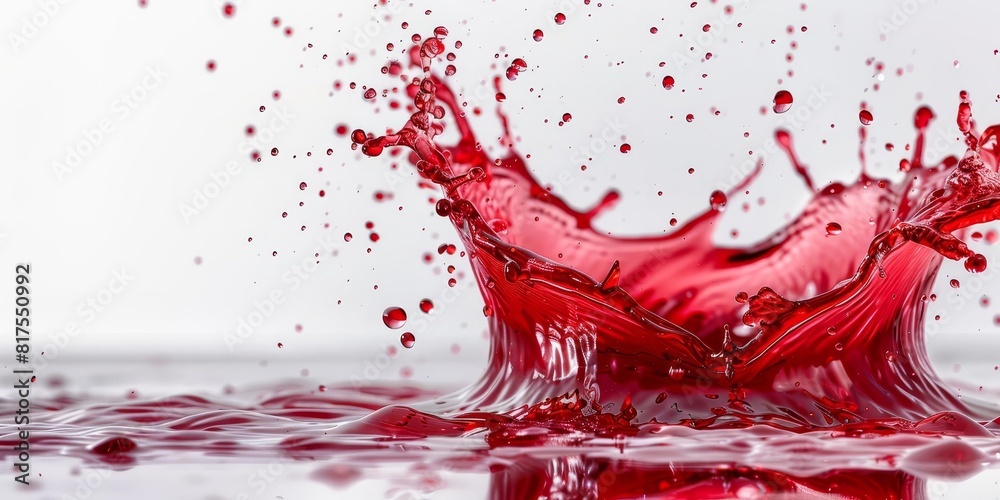 A vibrant splash of red wine with droplets spreading in the air A vibrant splash of red wine with droplets spreading in the air