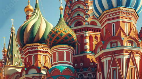 colorful onion domes of the Saint Basil's Cathedral in Moscow, Russia. photo