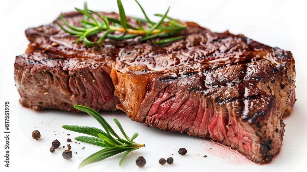 High-resolution close-up of a Porterhouse with a larger tenderloin section beside the strip steak, showcasing quality and detail, isolated background High-resolution close-up of a Porterhouse with a larger tenderloin section beside the strip steak, showcasing quality and detail, isolated background
