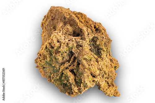 Piece of porous volcanic rock isolated on white background with clipping path.