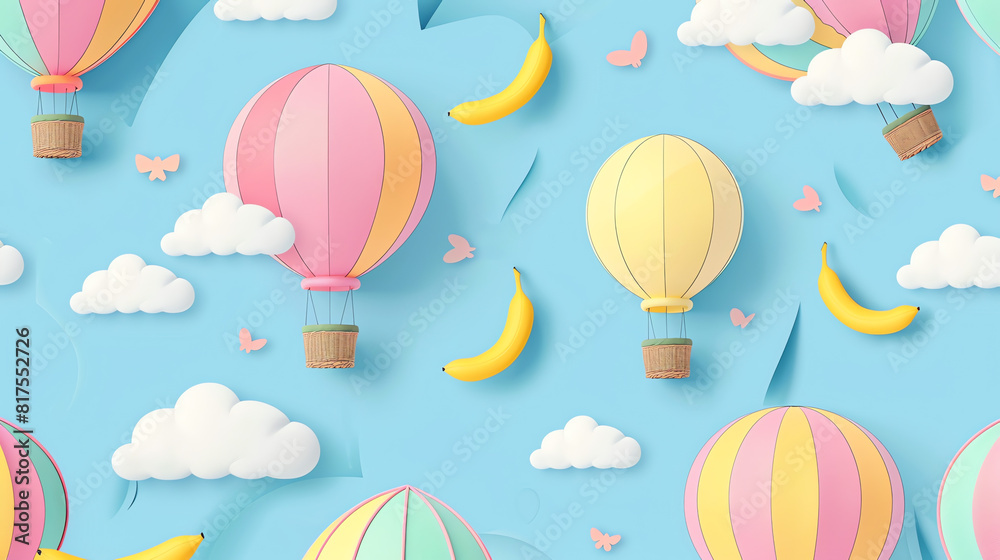 Pattern of Banana Balloon Background in Cartoon Style Pattern of Banana Balloon Background in Cartoon Style