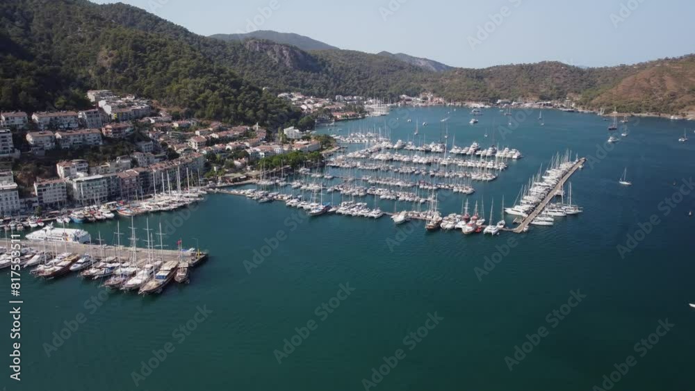 Awesome aerial view of Fethiye Marina in Turkey