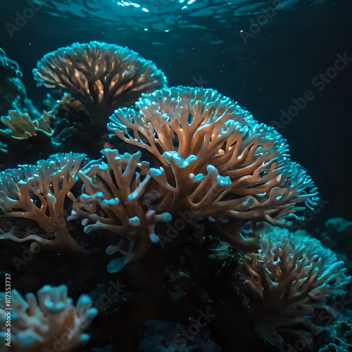 a coral reef with many corals and some fish
