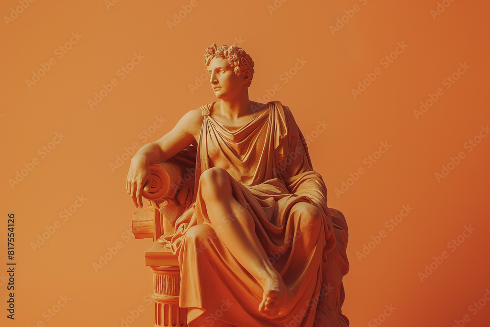 Obraz premium 3d rendering of ancient greek -roman statue art figure . Creative concept colorful neon image with bright and vivid orange color background, fashionable, trendy ,isolated background 