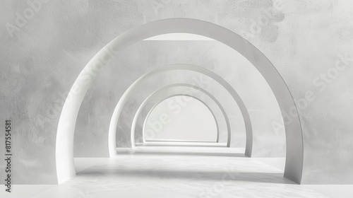Sleek and simple geometric arches set against a minimalist landscape