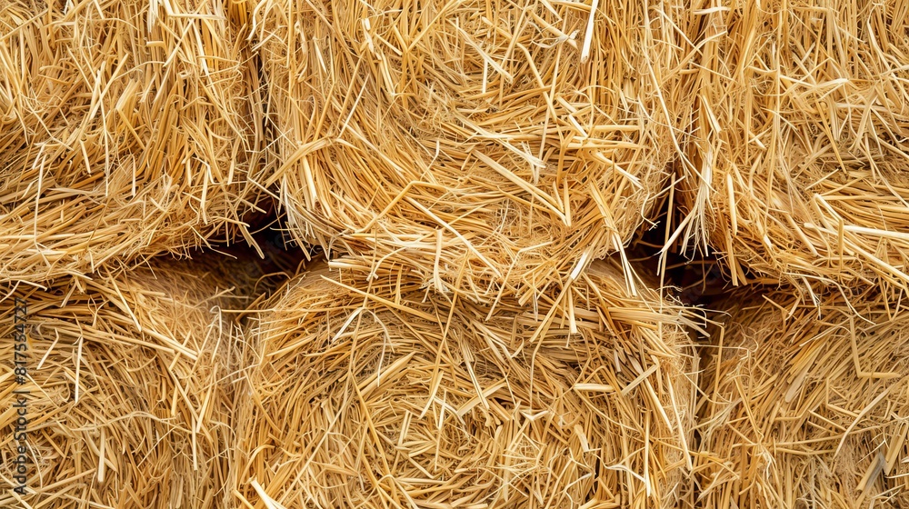 Detailed shot of straw bales, showcasing the intricacies of the straw fibers and natural patterns, isolated background for focus Detailed shot of straw bales, showcasing the intricacies of the straw fibers and natural patterns, isolated background for focus