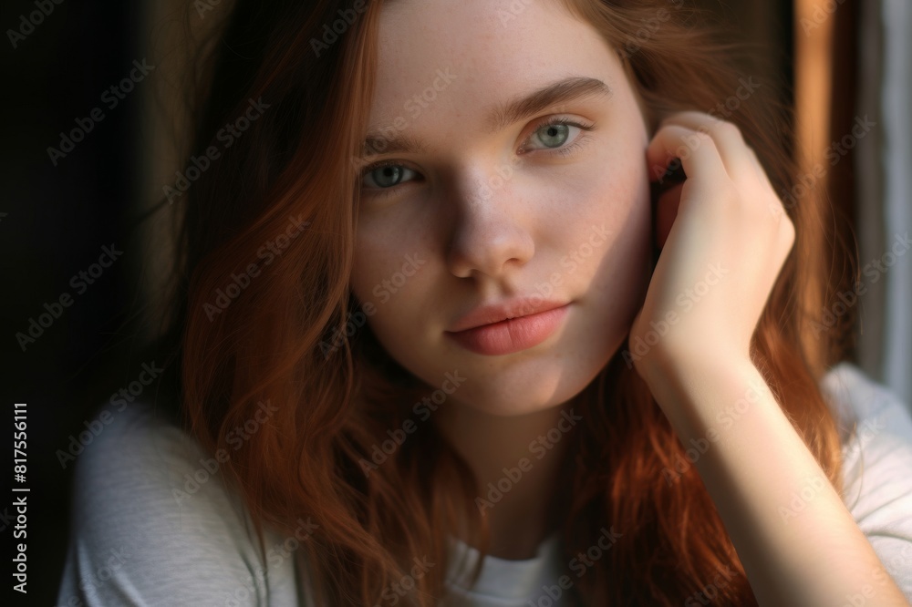 A portrait of a young and beautiful woman with no make up