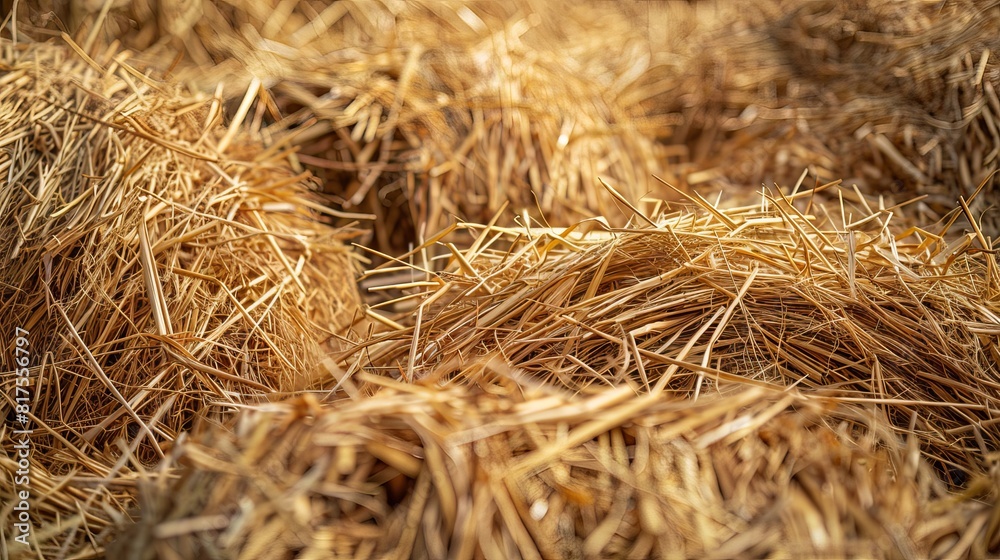 Close-up studio shot of straw bales, capturing the rustic charm and detailed textures, isolated on a pure background for clear focus Close-up studio shot of straw bales, capturing the rustic charm and detailed textures, isolated on a pure background for clear focus