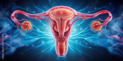 Macro image of a human uterus, showcasing the endometrium, cervix, and fallopian tubes. photo