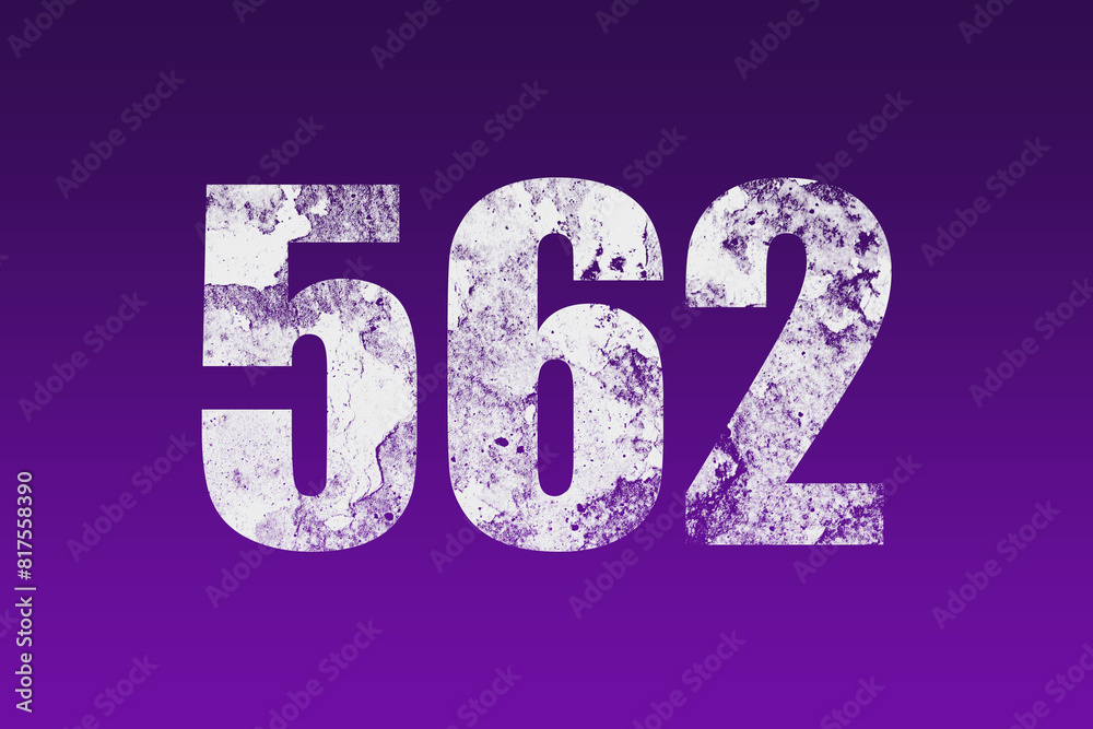 flat white grunge number of 562 on purple background. flat white grunge number of 562 on purple background.