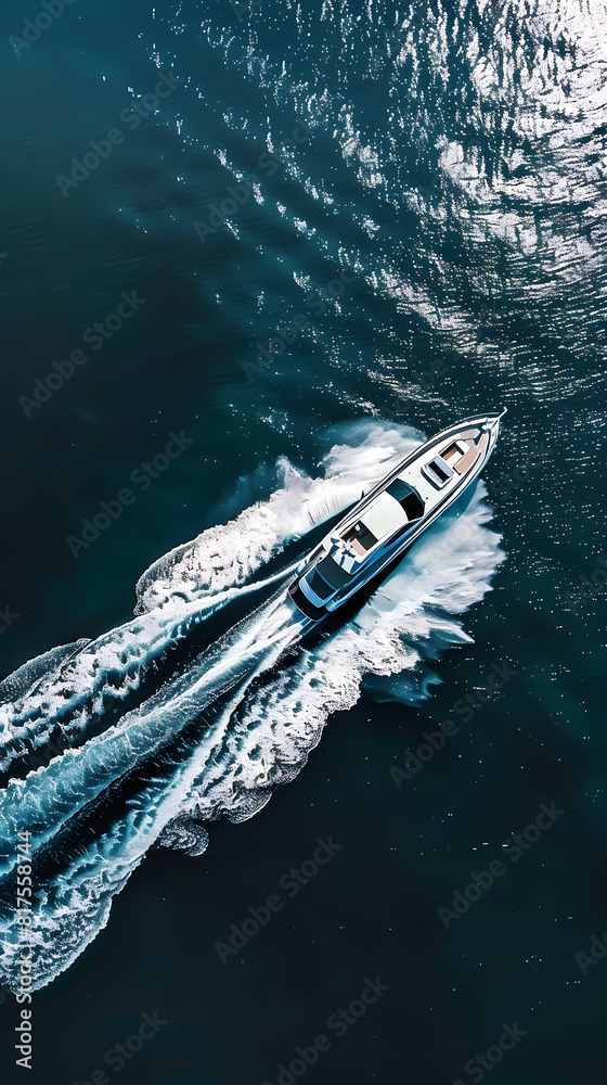 Naklejka premium A ship makes an endless spiral in the middle of the sea