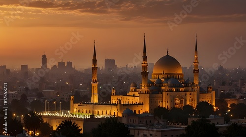 The Mosque of Muhammad Ali in Cairo Egypt at sunset.generative.ai