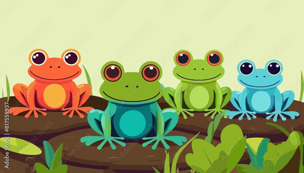 Fototapeta premium A Vibrant Symphony of Amphibians: Captivating Illustration of Colorful Frogs