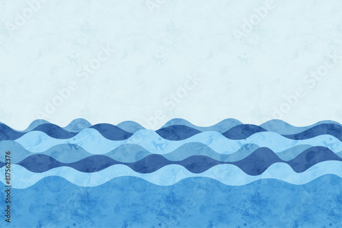 海　波の背景　水彩画風イラスト　