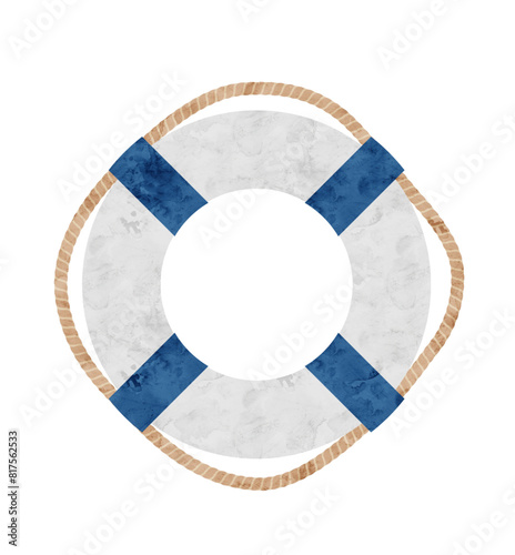 浮き輪の水彩画イラスト マリン 紺色