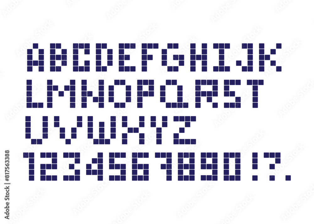 Retro pixel font. Letters and numbers in the style of gaming. Flat digital pixel style. Old classic videogame text and numbers. Vector illustration. Retro pixel font. Letters and numbers in the style of gaming. Flat digital pixel style. Old classic videogame text and numbers. Vector illustration.