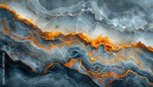 An abstract pattern of dark grey and orange marble swirls in a fluid art style  beautiful. Created with Ai