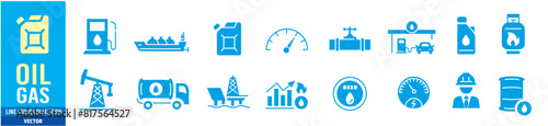 Oil, Gas icon set. gas, industry, oil well, fuel, canister, 
tanker, petroleum.  icons collection illustration vector.