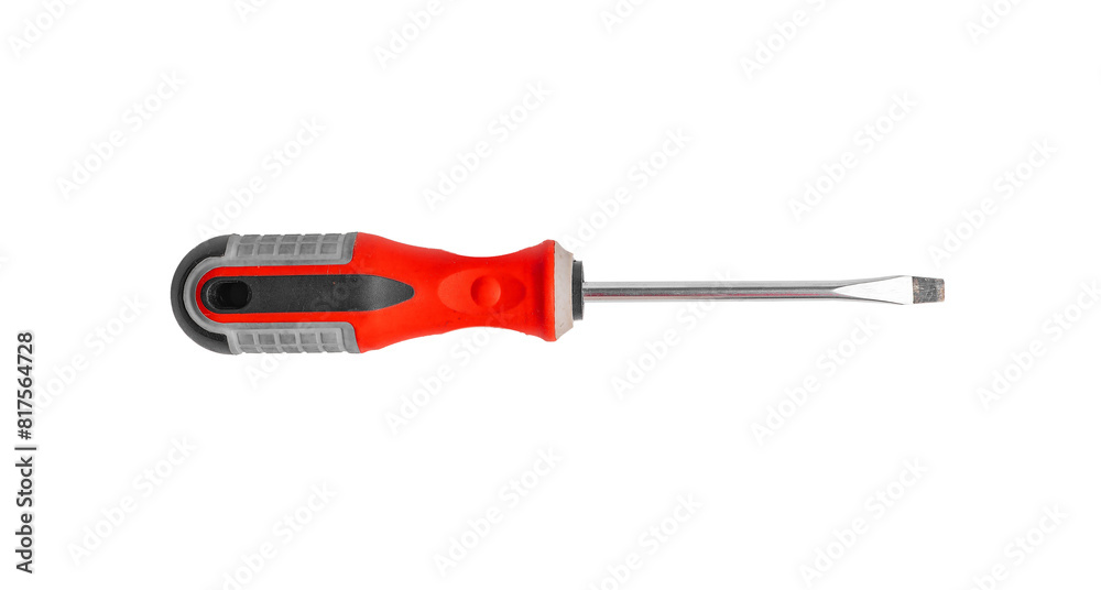 Isolated screwdriver on white background, tool with handle and head. Equipment for carpenter, builder, mechanic. Screw driver for business maintenance and repair work. Isolated screwdriver on white background, tool with handle and head. Equipment for carpenter, builder, mechanic. Screw driver for business maintenance and repair work.