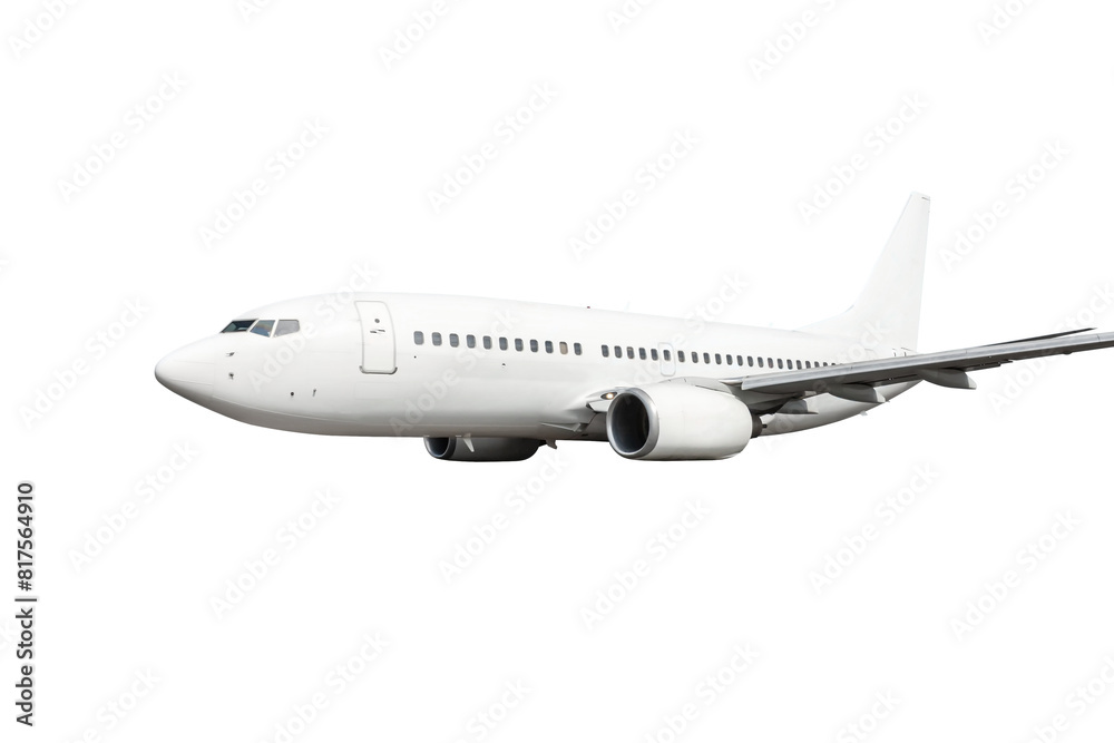 Obraz premium Modern white passenger airplane fly isolated