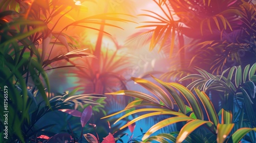 Jungle Jive  an abstract background that transports viewers to a lush jungle paradise  with tropical foliage and exotic flora creating a vibrant tapestry of colors and textures