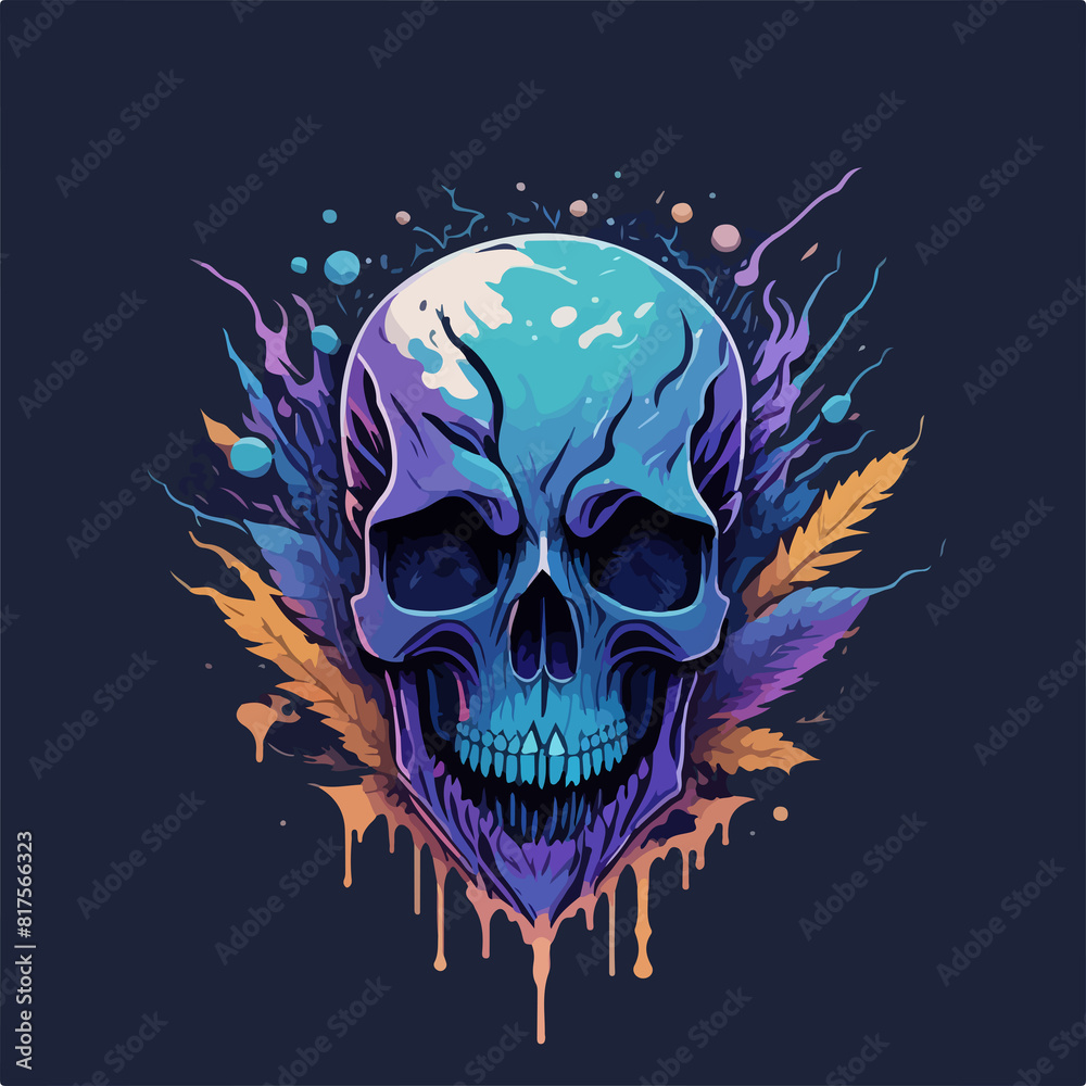 Fototapeta premium In the dark abyss, a cursed devil skull emanates an otherworldly aura, its malevolent presence unmistakable.