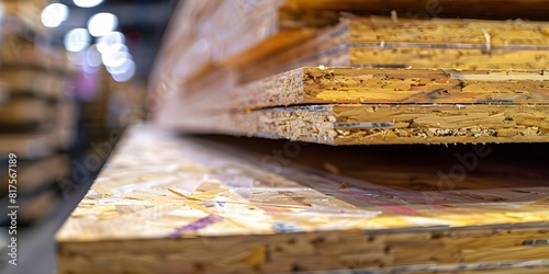 Organized OSB sheets in hardware store: A showcase of durability and versatility. Concept Building Materials, Hardware Store Display, OSB Sheets, Organization, Durability and Versatility photo
