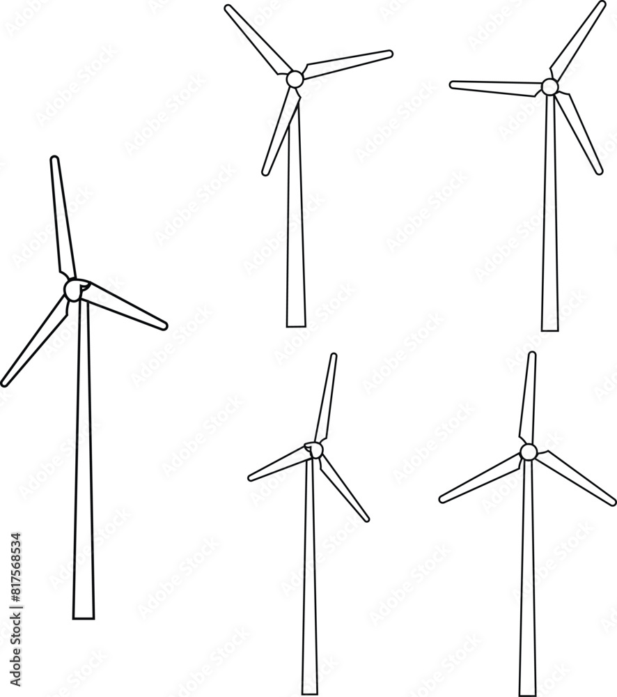 Wind power icons Set template in outline Styles symbols editable stock ...