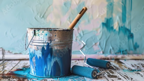 Fresh Blue Interior Painting: Painter's Tools and Equipment for a New Apartment Makeover photo