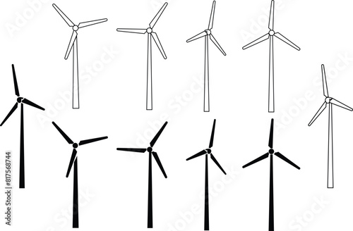 Wind power icons Set template in flat Styles symbol with editable stock for graphic and web designs. Ecology, alternative renewable energy, electricity, recycle, save planet on transparent background.