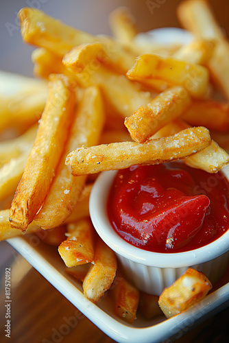 French fries and ketchup, a beloved pairing that perfectly balances savory and sweet flavors photo