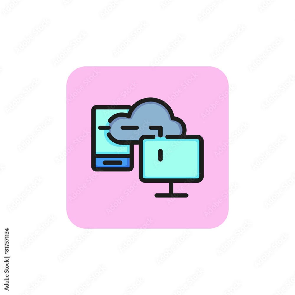 Icon of synchronizing devices. Transferring data, access, computer, smartphone. Technology concept. Can be used for topics like cloud service, cloud file syncing, server Icon of synchronizing devices. Transferring data, access, computer, smartphone. Technology concept. Can be used for topics like cloud service, cloud file syncing, server