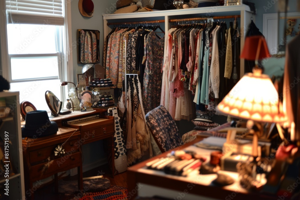 A fashion-obsessed teenager's room filled with chic outfits and accessories , Ai generated A fashion-obsessed teenager's room filled with chic outfits and accessories , Ai generated