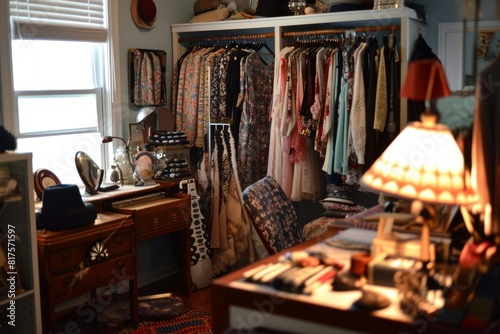 A fashion-obsessed teenager's room filled with chic outfits and accessories   , Ai generated © Tanu