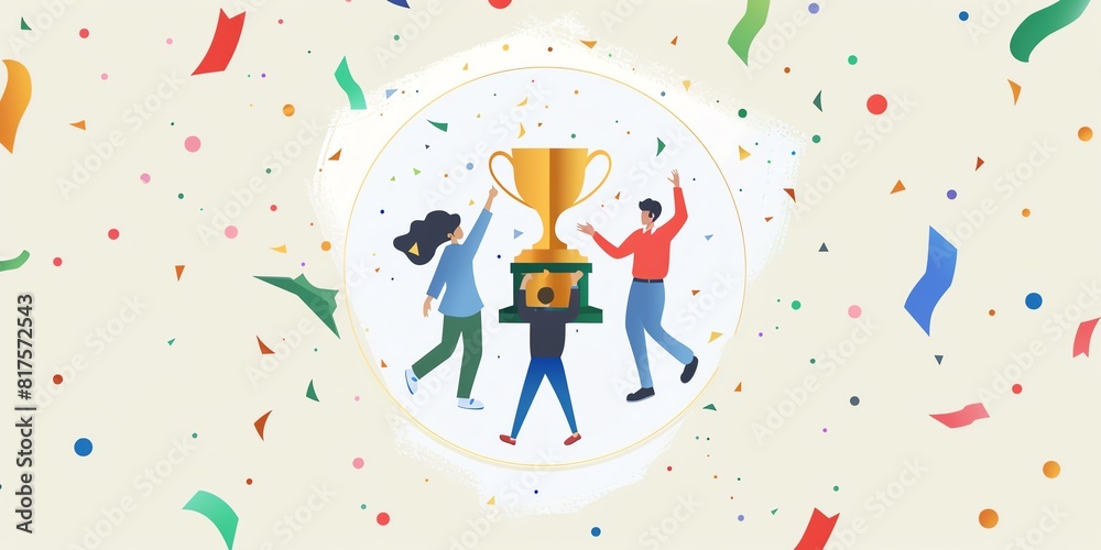 The image shows a group of people celebrating a victory The image shows a group of people celebrating a victory