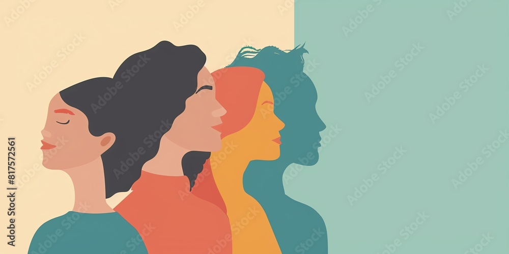 The image shows a group of diverse women standing together in solidarity, representing unity, girl power and equality. The image shows a group of diverse women standing together in solidarity, representing unity, girl power and equality.