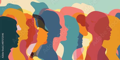The image shows a group of people of different colors and shapes. They are all looking in the same direction. The image is about diversity and inclusion.