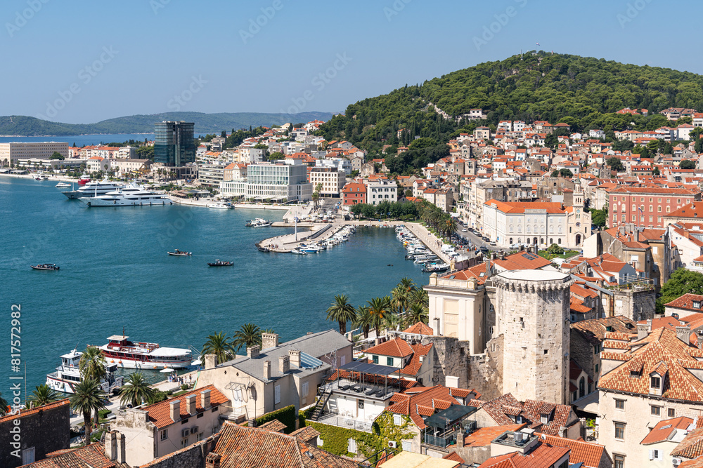 Aerial View of Split seen from the bell tower of Saint Dominus Cathedral, Croatia