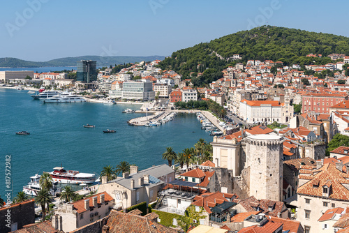 Aerial View of Split seen from the bell tower of Saint Dominus Cathedral, Croatia photo