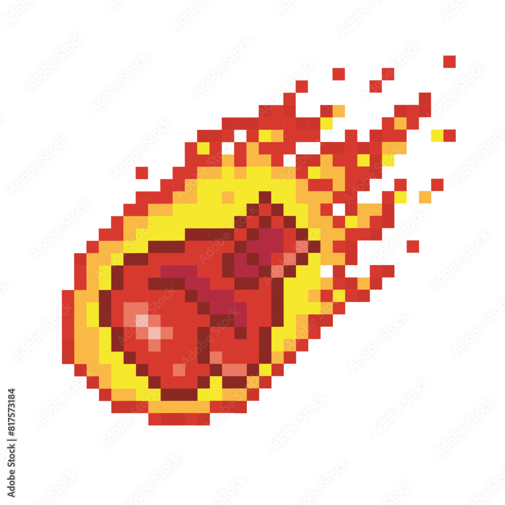 Boxing glove on fire, pixel art sport