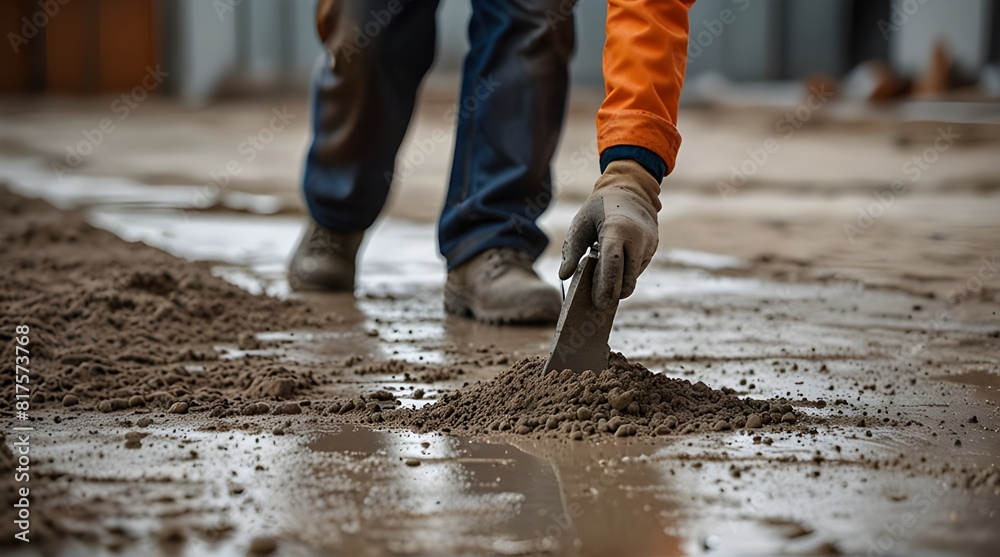 Selective focus of concrete pouring during commercial concreting floors of building.generative.ai 