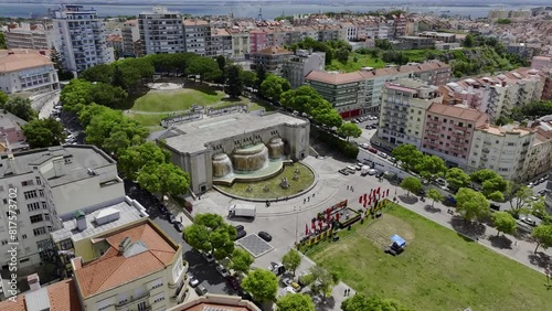 Drone shot of Fonte de Luminosa by Alameda, Lisbon. photo