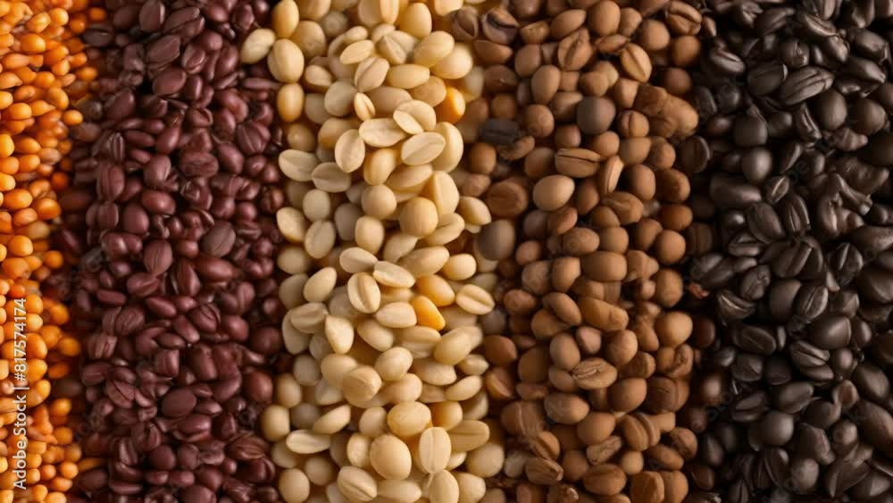 A palette of different colored beans ranging from light and citrusy to dark and chocolatey waiting to be mixed and roasted together. A palette of different colored beans ranging from light and citrusy to dark and chocolatey waiting to be mixed and roasted together.