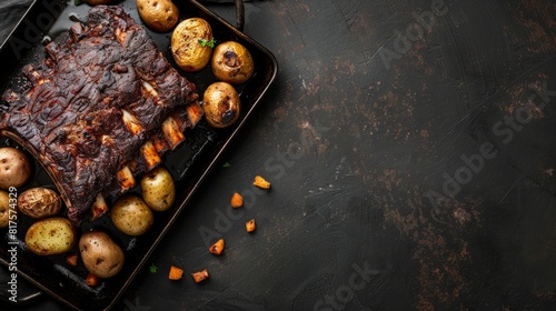 Wallpaper Mural brisket on a pan with copy space. national brisket day background concept Torontodigital.ca