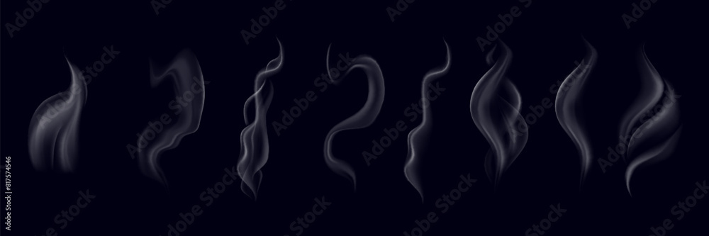 Smoke vector collection. White isolated cigarette smoke. Transparent special effect. Vector illustration. Smoke vector collection. White isolated cigarette smoke. Transparent special effect. Vector illustration.